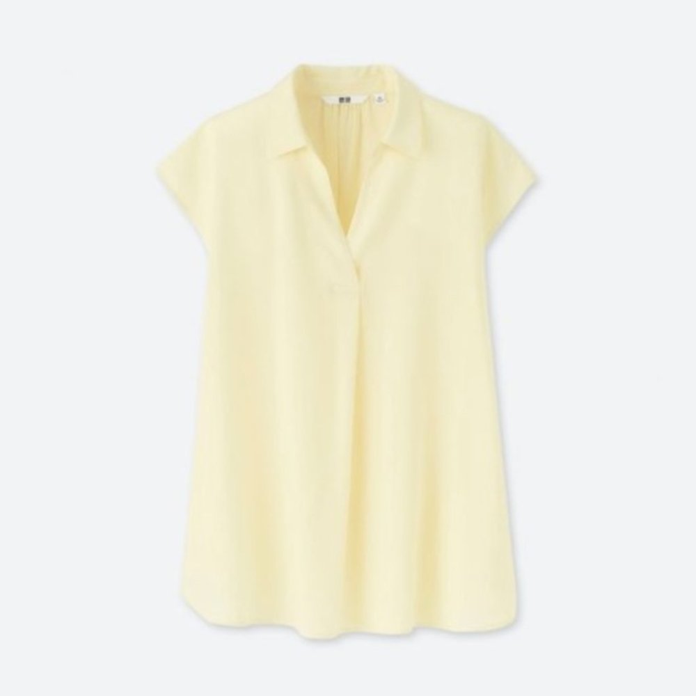 Buttercream Yellow Tunic Style Pop Over V Neck Short Sleeve Top NWOT